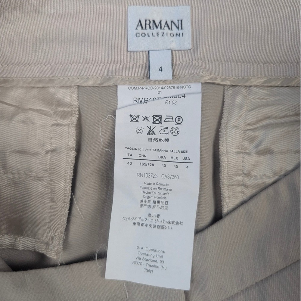 Armani Collezioni Womens Beige Slim Cuffed Trousers Size 4 Cotton Blend RM004 - Picture 7 of 8